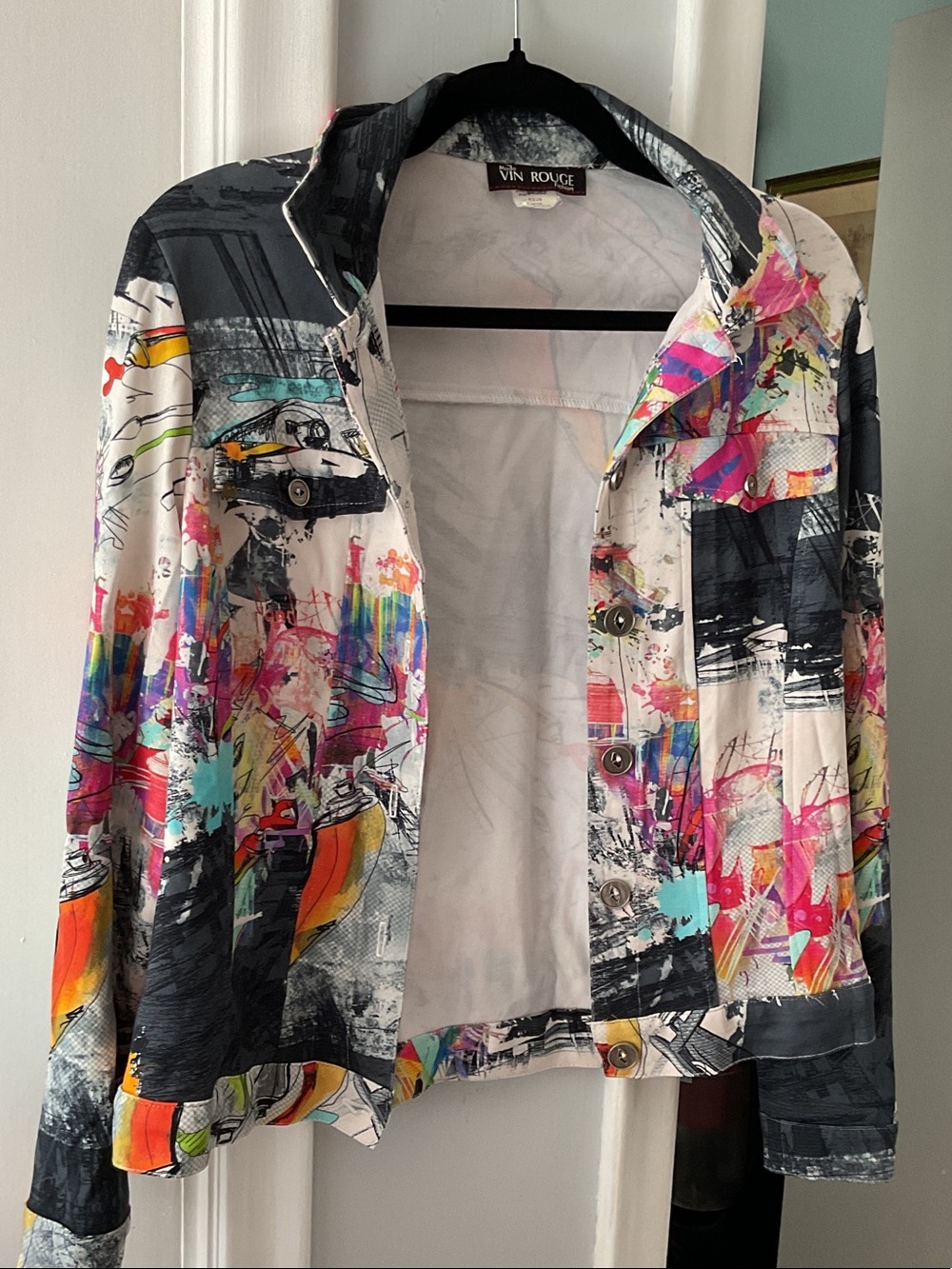 G005. Vin Rouge Helium Multicolor Graffiti-Print Bomber Jacket